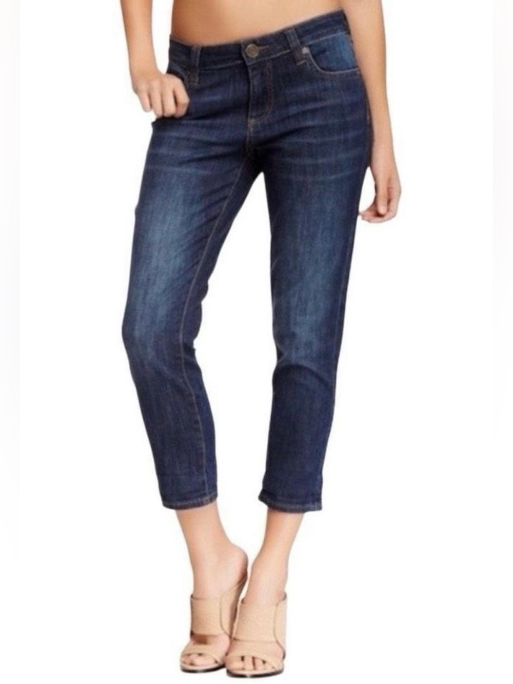Kut from the Kloth Mid-Rise Capri Button Flap Pockets Jeans